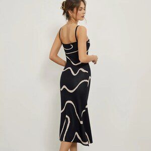 Commense Wavy Print Strap Midi Dress